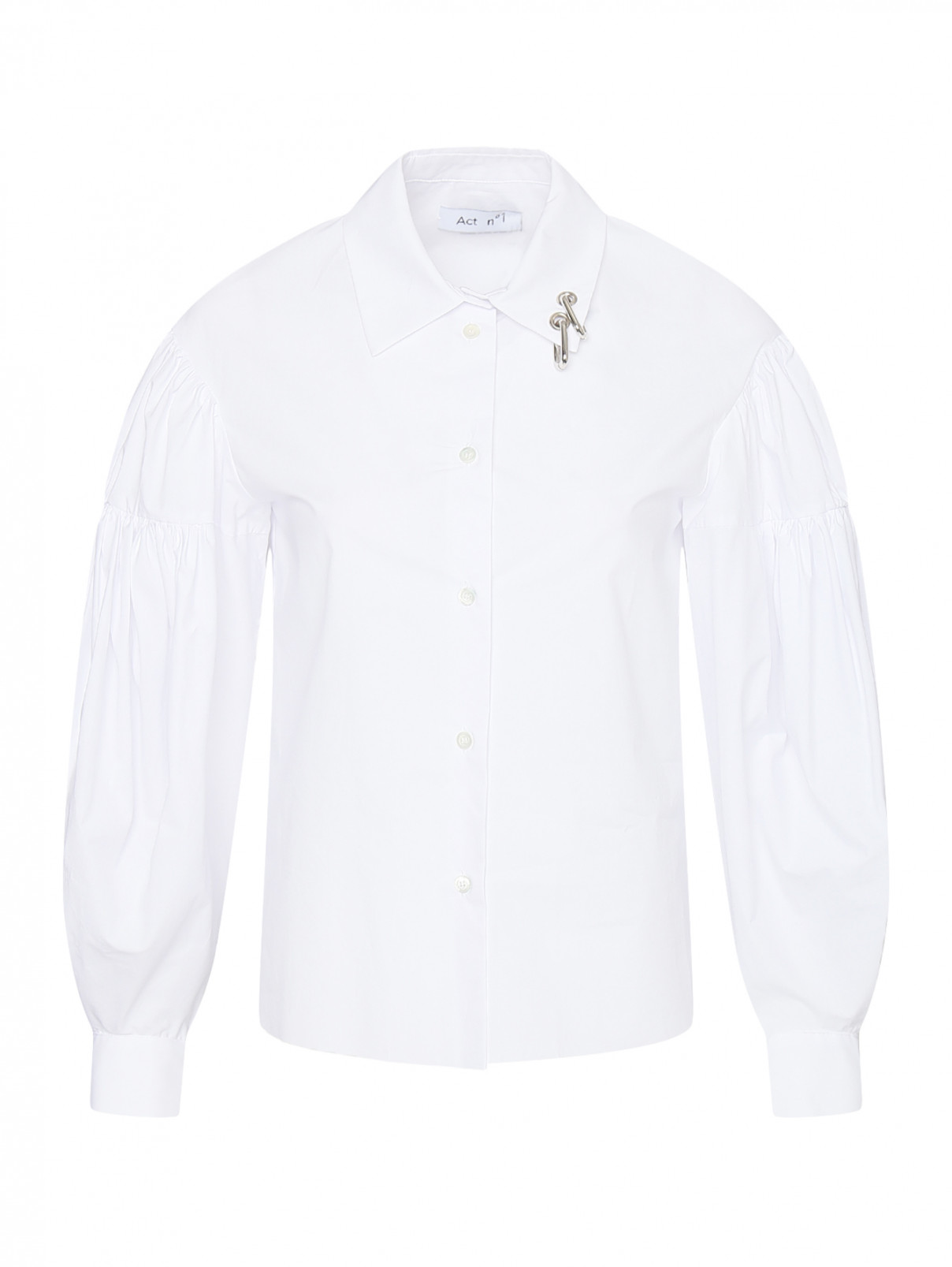 Рубашка из хлопка с объемными рукавами и металлическими аппликациями Act №1  –  Общий вид  – Цвет:  Белый