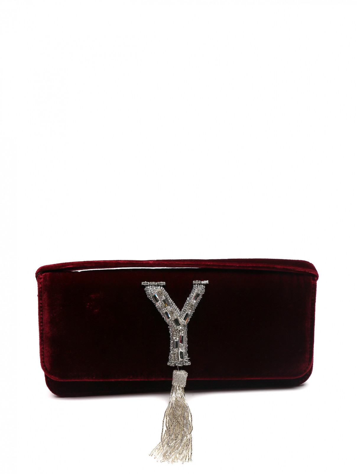 Клатч бархатный декорированный вышивкой Yanina  –  Общий вид  – Цвет:  Красный