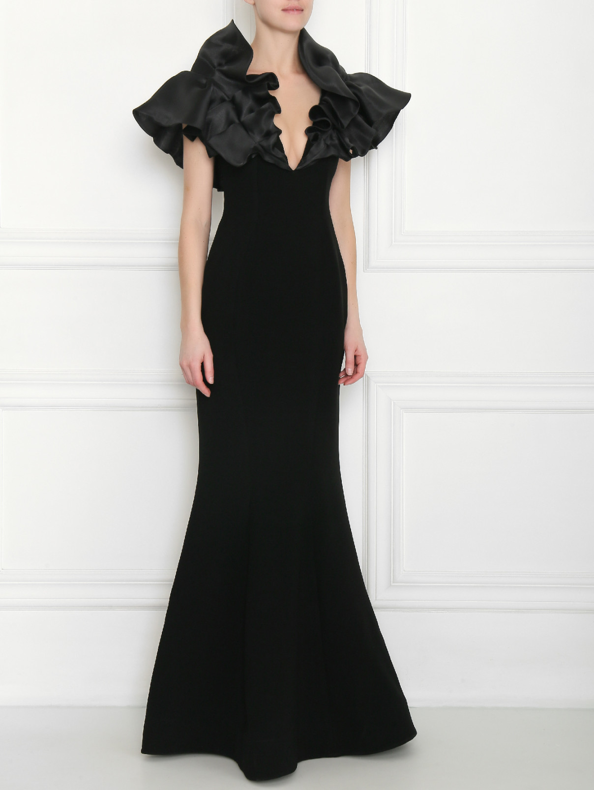 Платье макси, приталенное с объемными рукавами Gaby Charbachi  –  МодельВерхНиз  – Цвет:  Черный