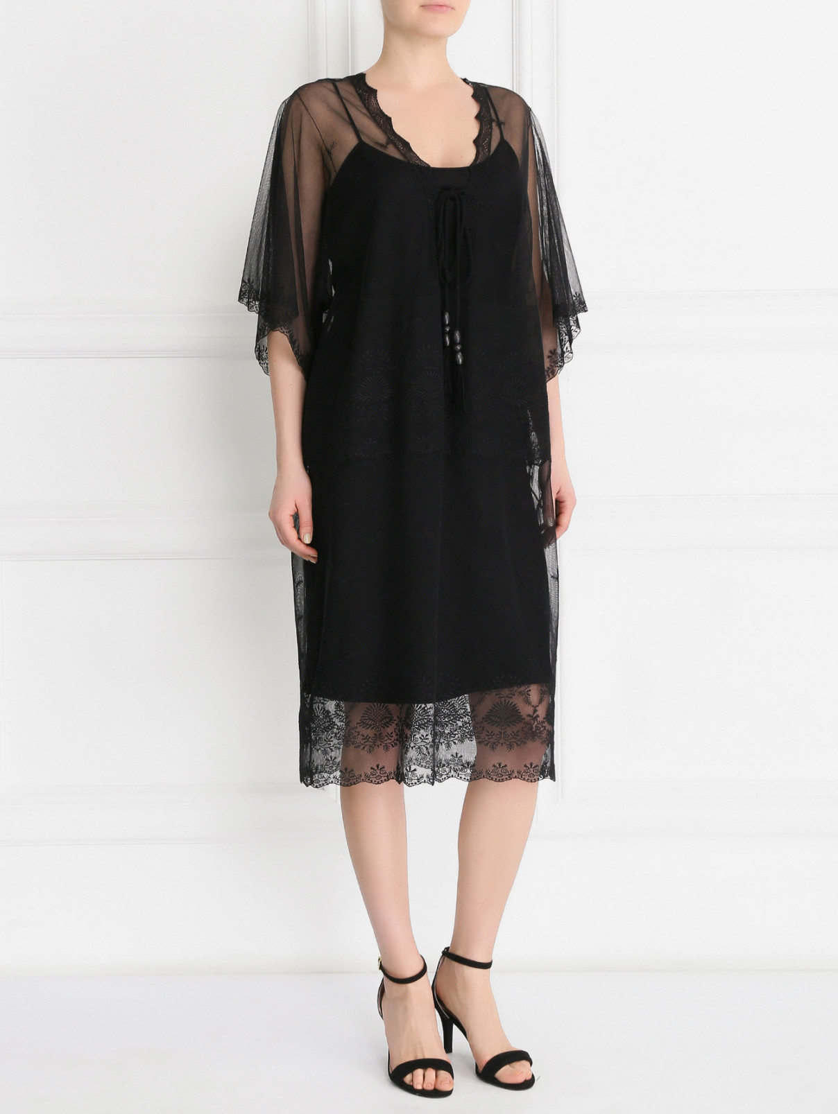 Платье свободного кроя с вышивкой Veronique Branquinho  –  Модель Общий вид  – Цвет:  Черный