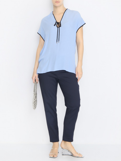 Блуза свободного кроя с контрастной отделкой Elena Miro - МодельОбщийВид