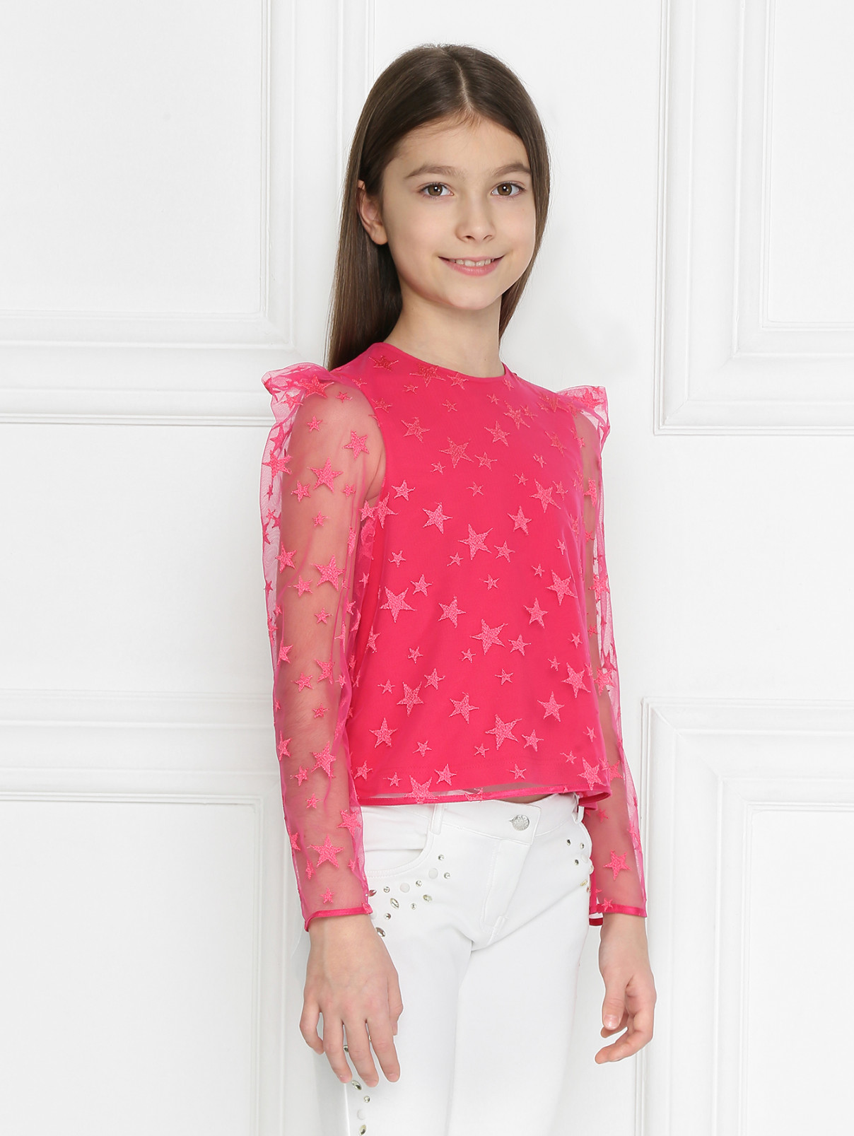 Блуза из сетки с вышивкой Elisabetta Franchi  –  МодельВерхНиз  – Цвет:  Фиолетовый