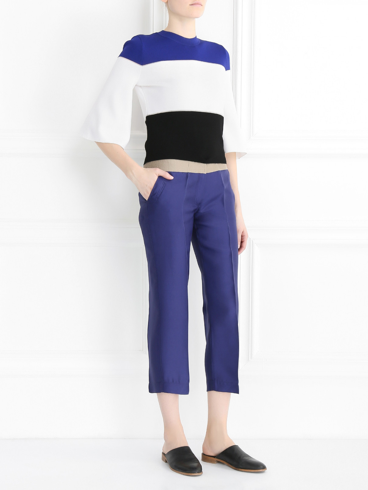 Укороченные брюки  из шелка с контрастным поясом Maurizio Pecoraro  –  Модель Общий вид  – Цвет:  Фиолетовый