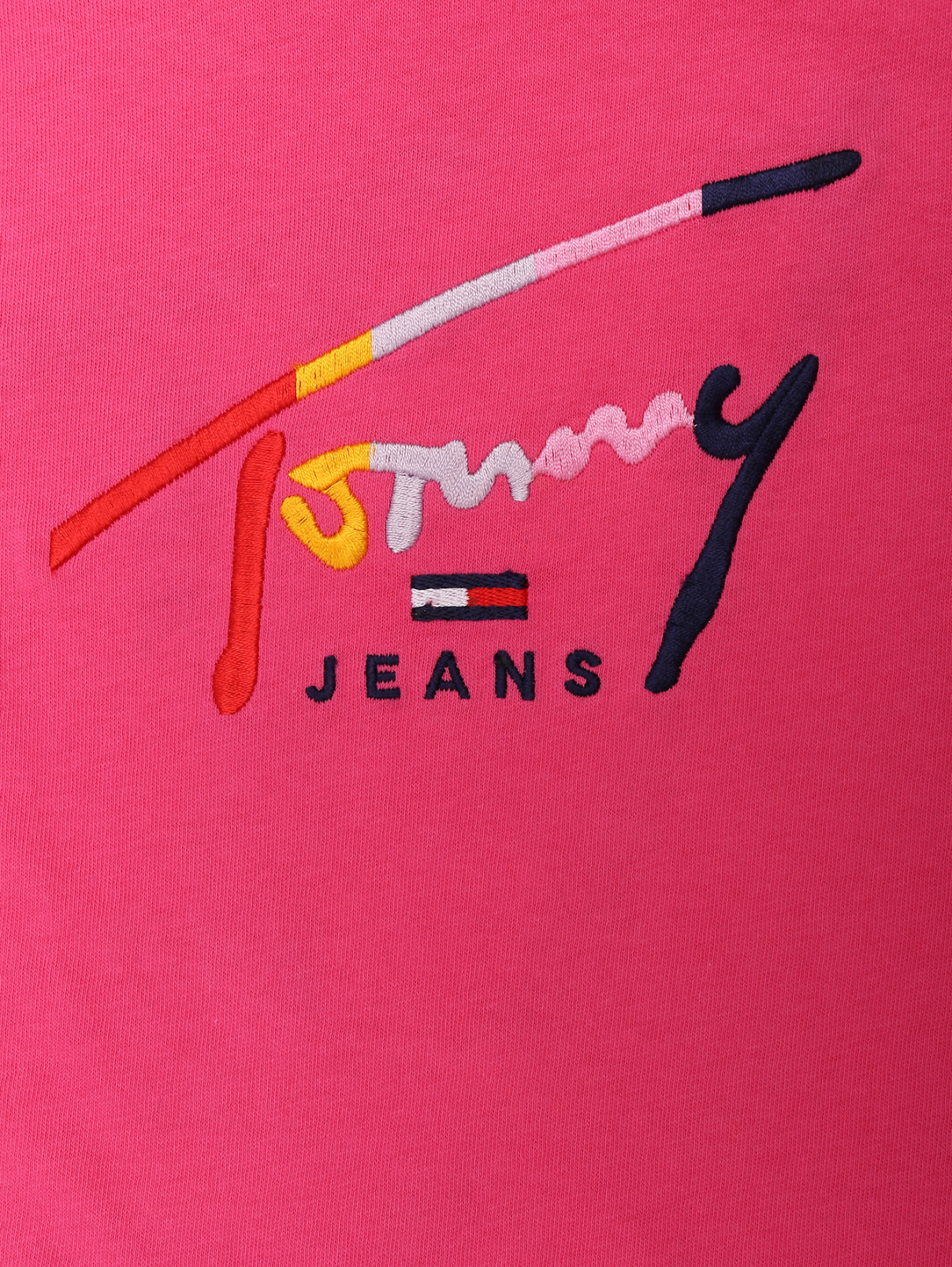 Футболка из хлопка с вышивкой Tommy Jeans  –  Деталь  – Цвет:  Розовый