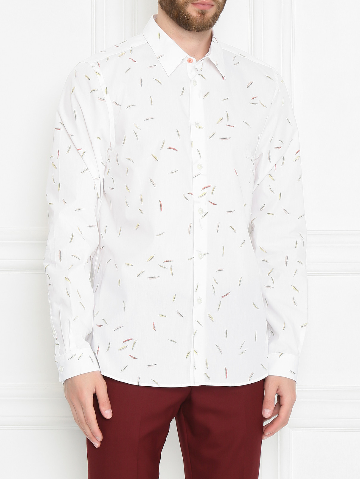 Рубашка из хлопка с узором Paul Smith  –  МодельВерхНиз  – Цвет:  Белый