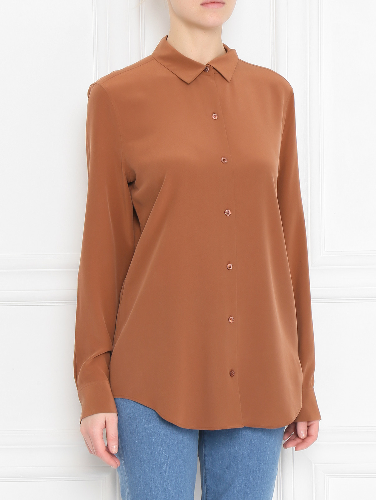 Блуза из шелка однотонная Equipment  –  МодельВерхНиз  – Цвет:  Коричневый