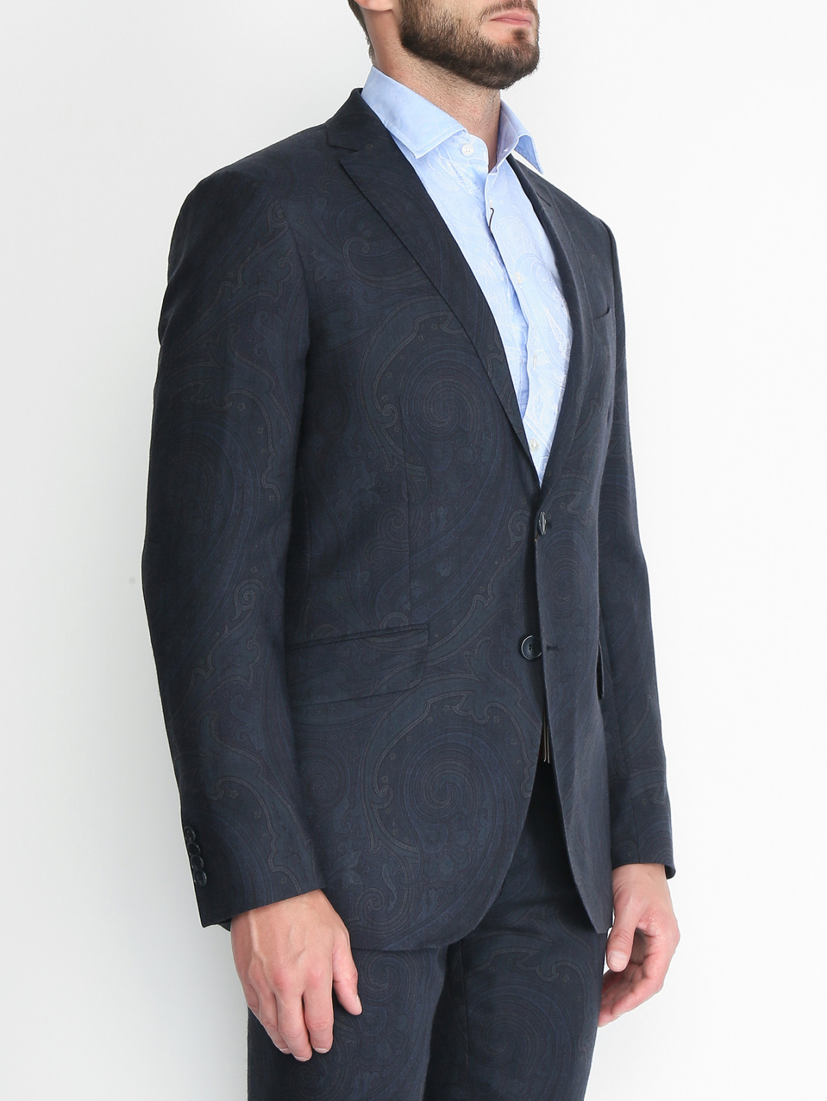 Пиджак из шерсти с узором Etro  –  МодельВерхНиз  – Цвет:  Синий