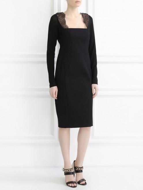 Платье из хлопка с кружевными вставками Donna Karan - Модель Общий вид