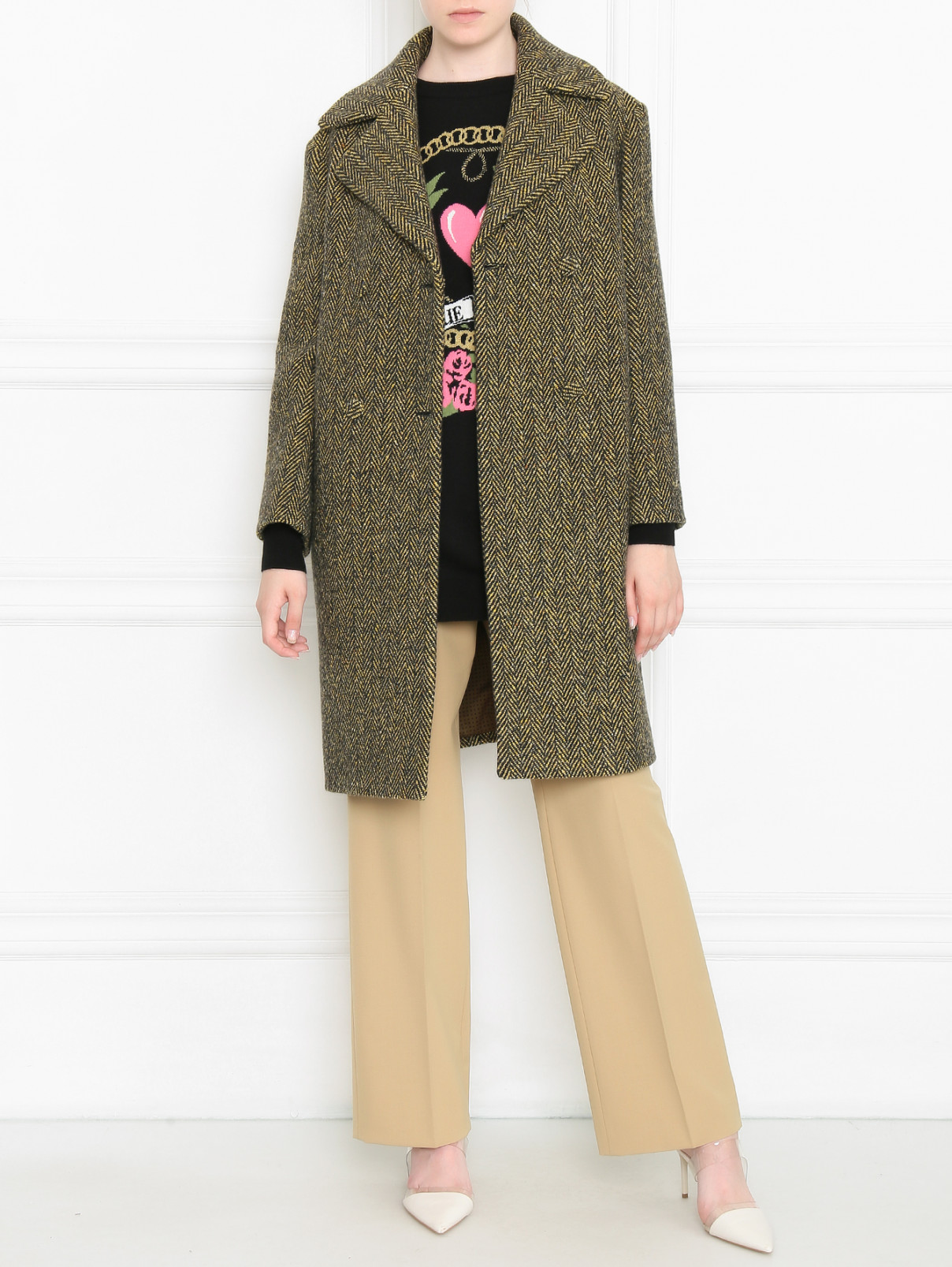Пальто из шерсти и кашемира с поясом Ermanno Scervino  –  МодельОбщийВид  – Цвет:  Узор