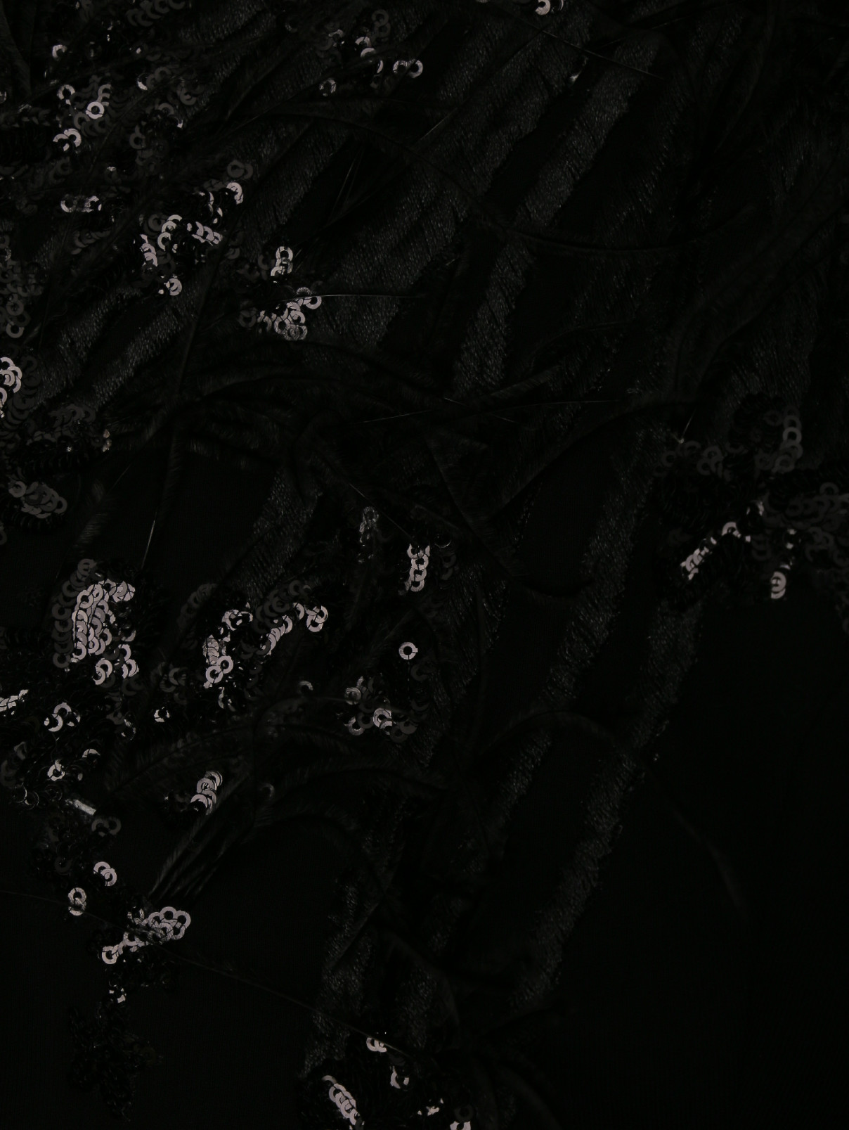 платье-макси из сетки с вышивкой пайетками и перьями Gaby Charbachi  –  Деталь  – Цвет:  Черный