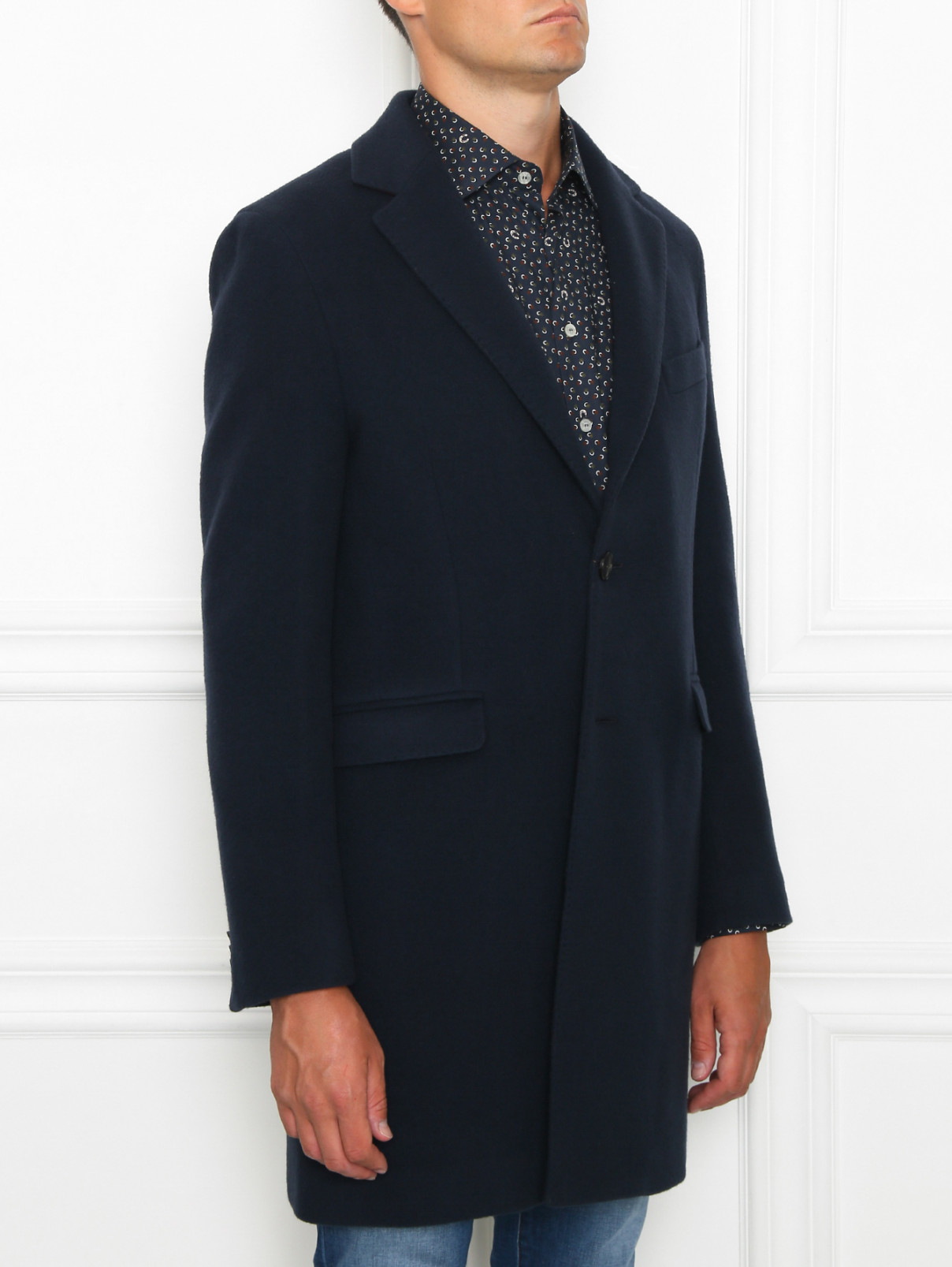 Классическое однобортное пальто из шерсти и кашемира Etro  –  МодельВерхНиз  – Цвет:  Синий