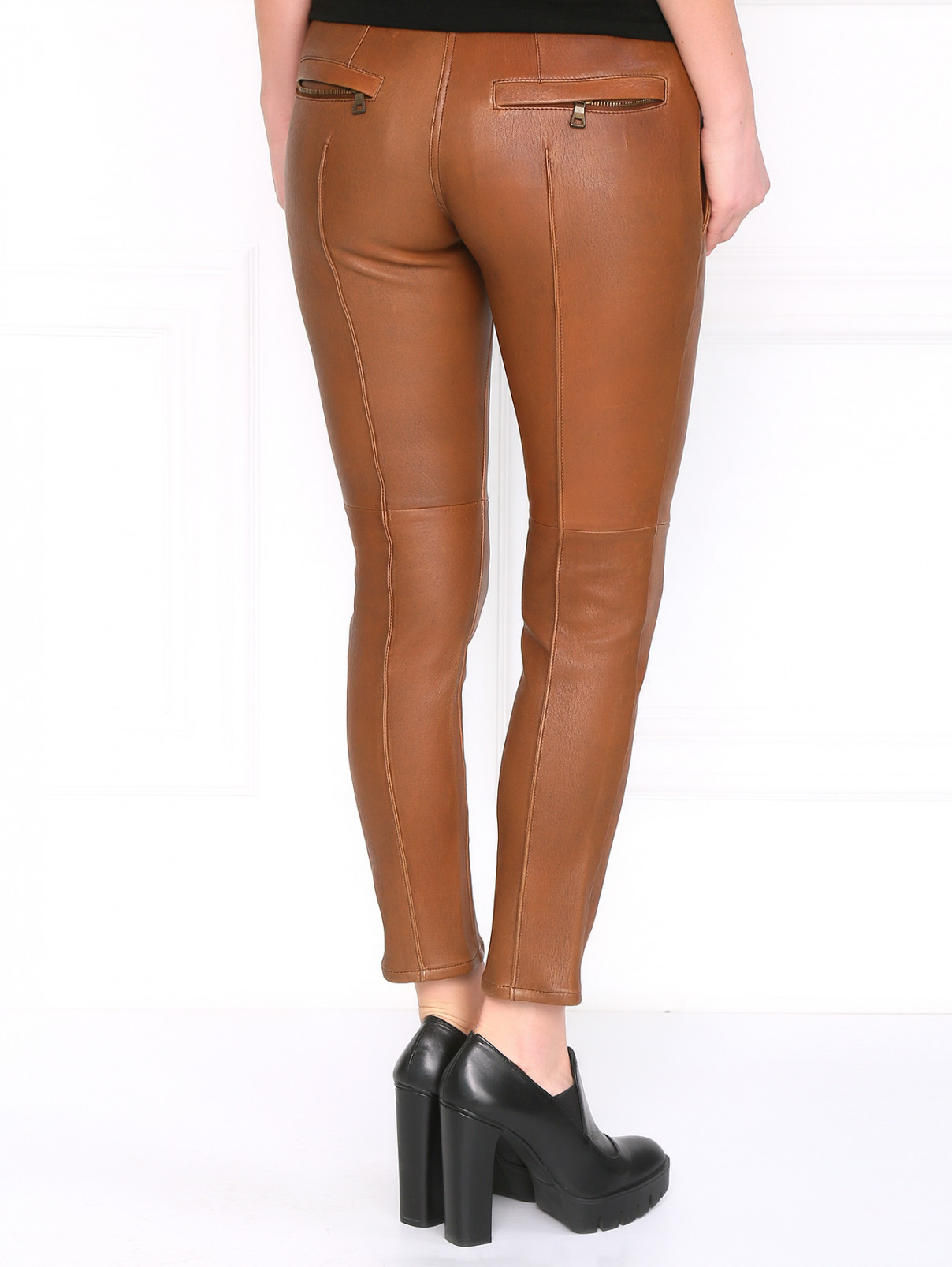Кожаные брюки BALMAIN  –  Модель Верх-Низ1  – Цвет:  Коричневый