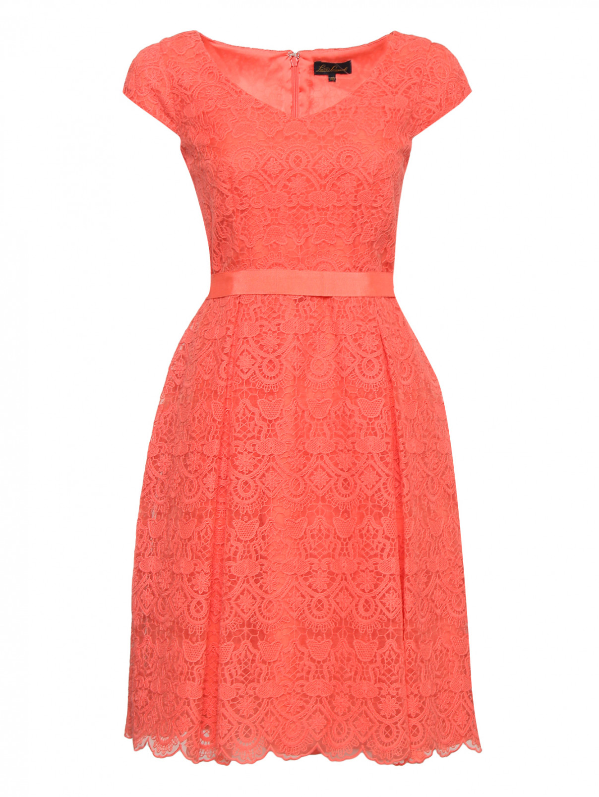 Платье с кружевной отделкой и поясом Luisa Spagnoli  –  Общий вид  – Цвет:  Красный