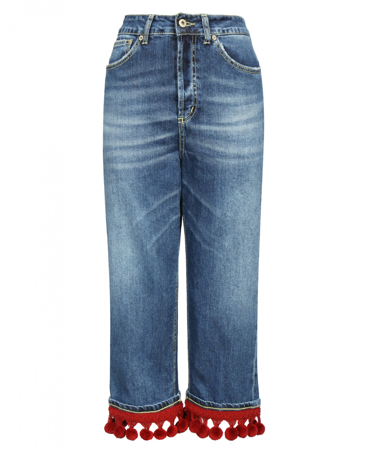 Укороченные джинсы декорированные помпонами Dondup  –  Общий вид  – Цвет:  Синий