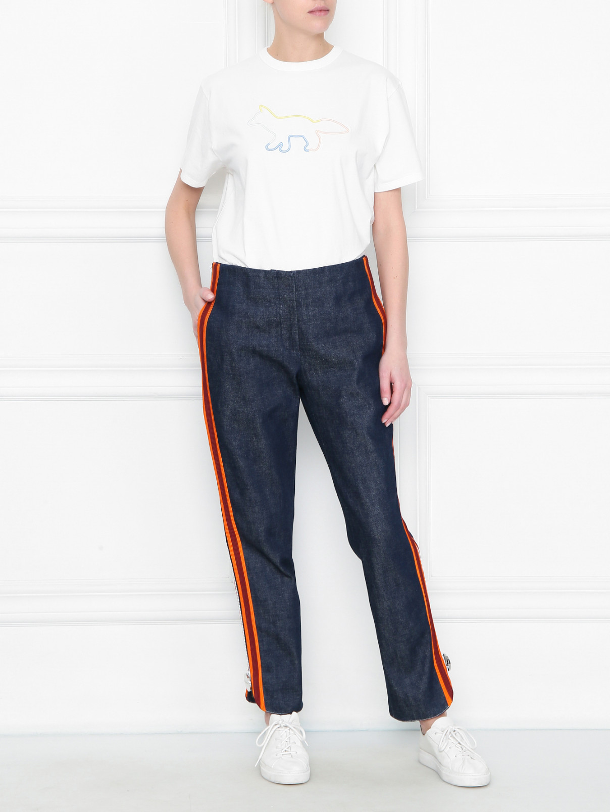 Брюки из денима с контрастной отделкой Calvin Klein 205W39NYC  –  МодельОбщийВид  – Цвет:  Синий