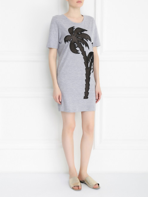 Платье-футболка из хлопка и вискозы с декоративной отделкой Dsquared2 - Модель Общий вид
