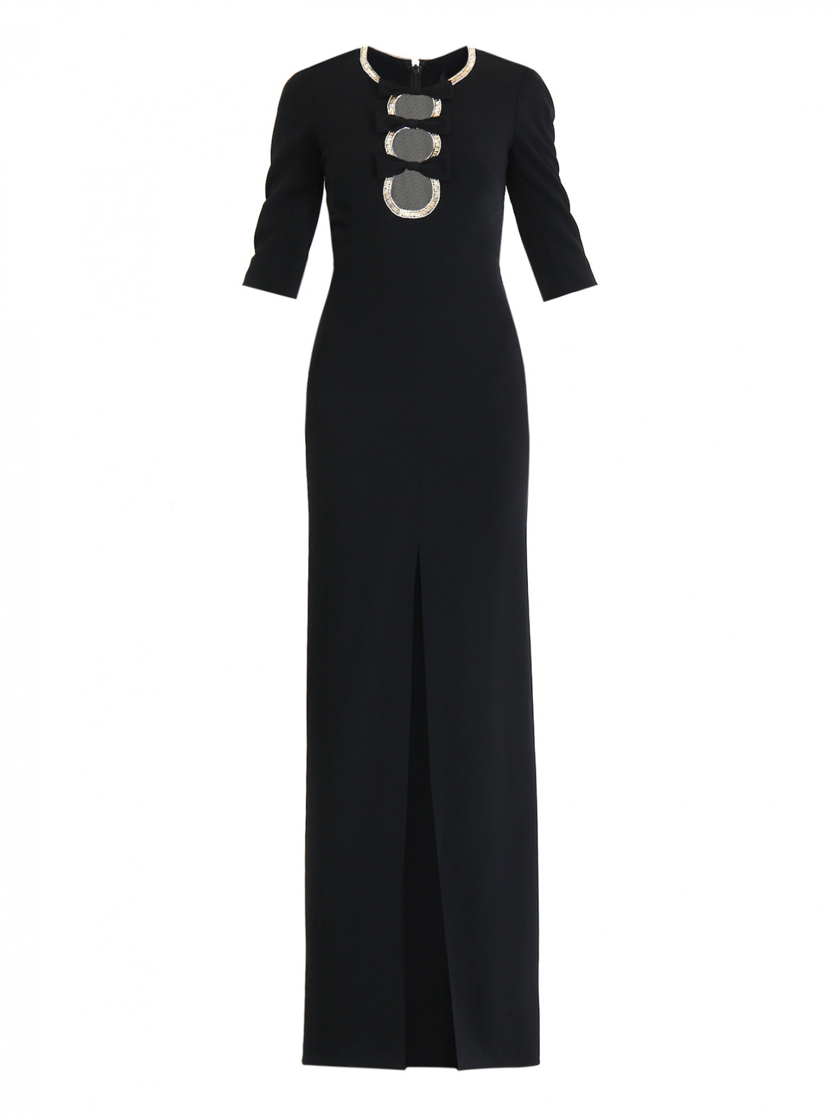 Платье-макси с декором из страз и бантами Jenny Packham  –  Общий вид  – Цвет:  Черный