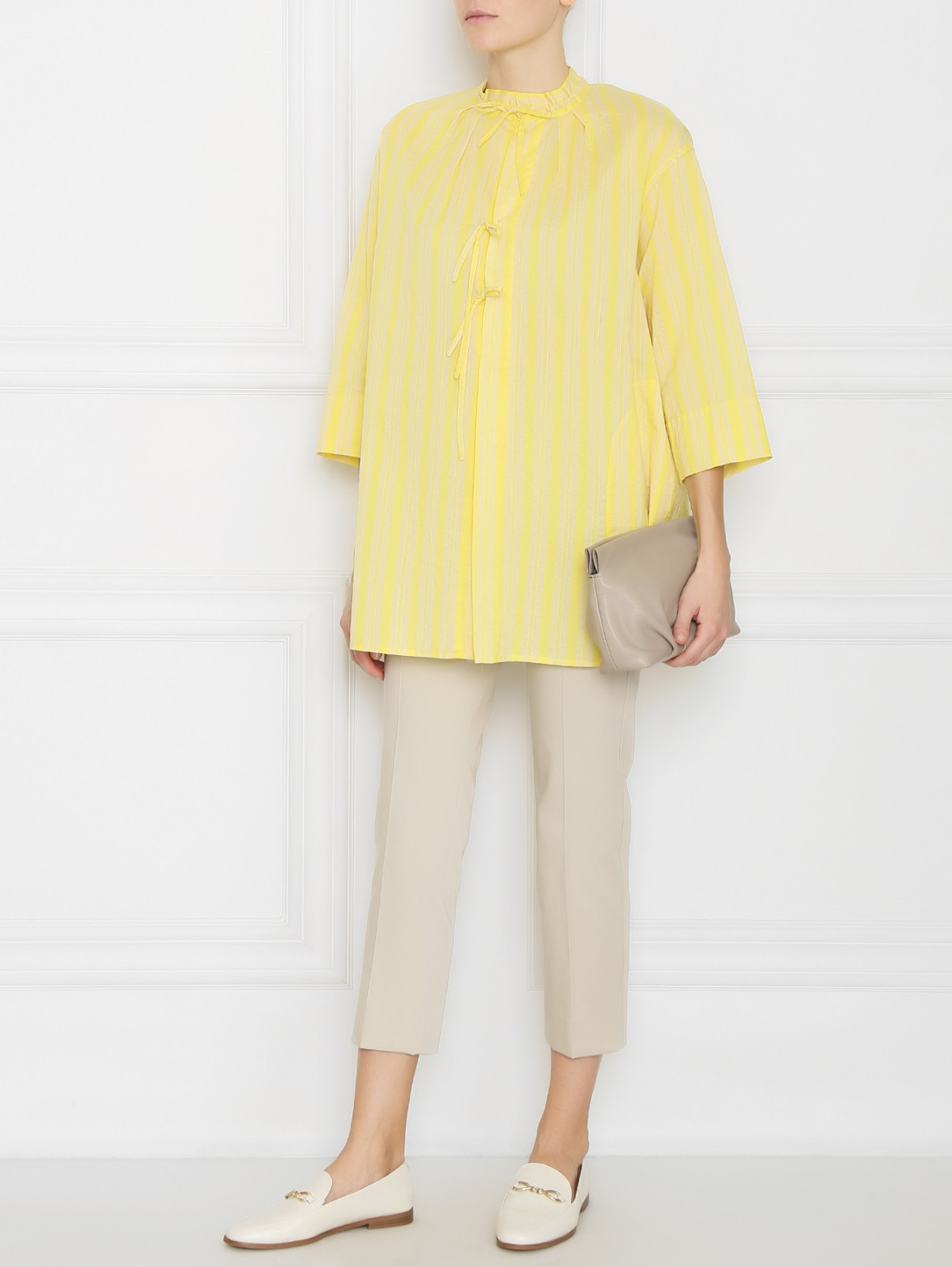 Блуза из хлопка и шелка в полоску Aspesi  –  МодельОбщийВид  – Цвет:  Желтый