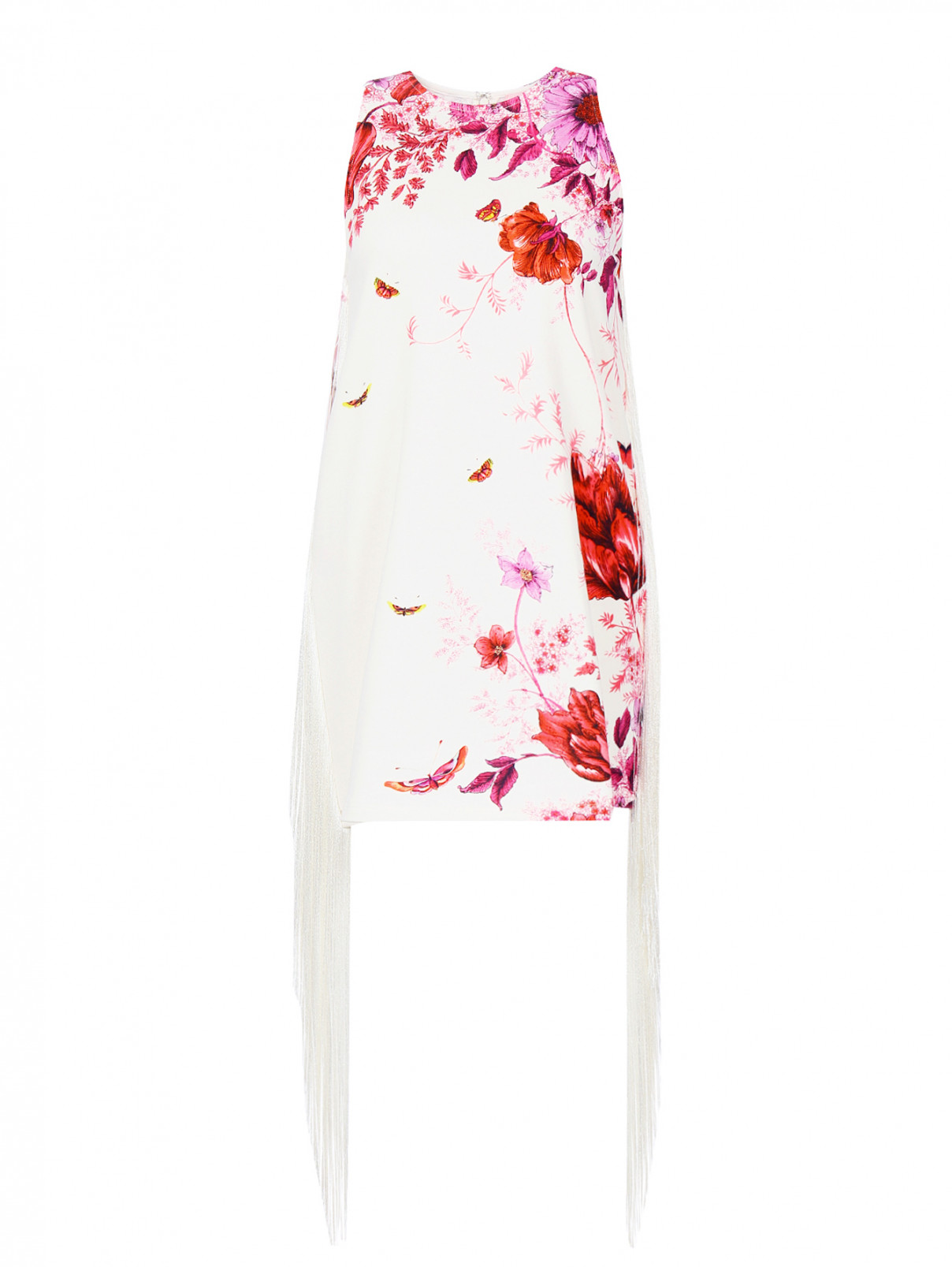 Платье с бахромой из хлопка с цветочным принтом Giamba  –  Общий вид  – Цвет:  Узор