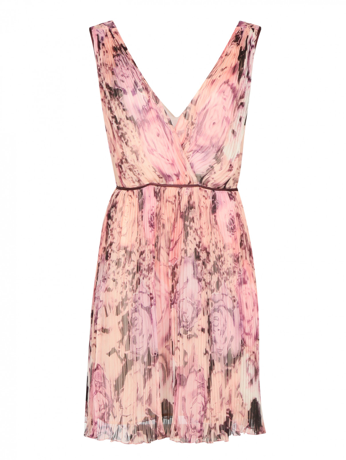 Платье-мини с цветочным узором и гофрированной юбкой John Galliano  –  Общий вид  – Цвет:  Узор