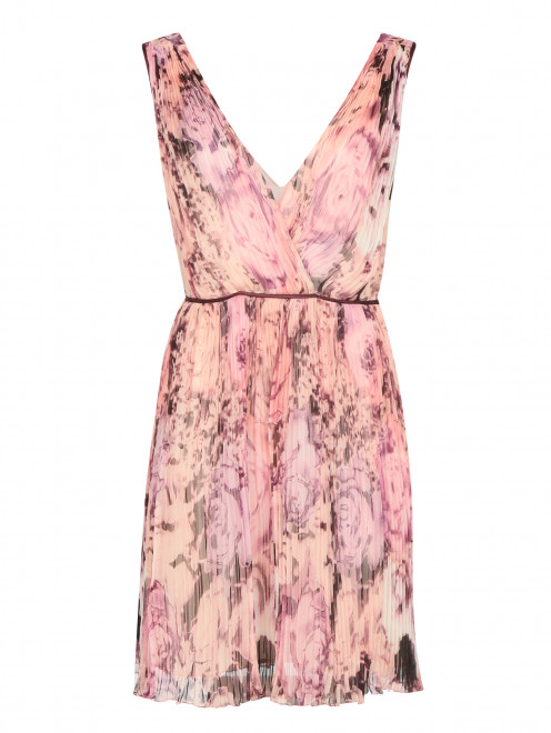 Платье-мини с цветочным узором и гофрированной юбкой - Общий вид