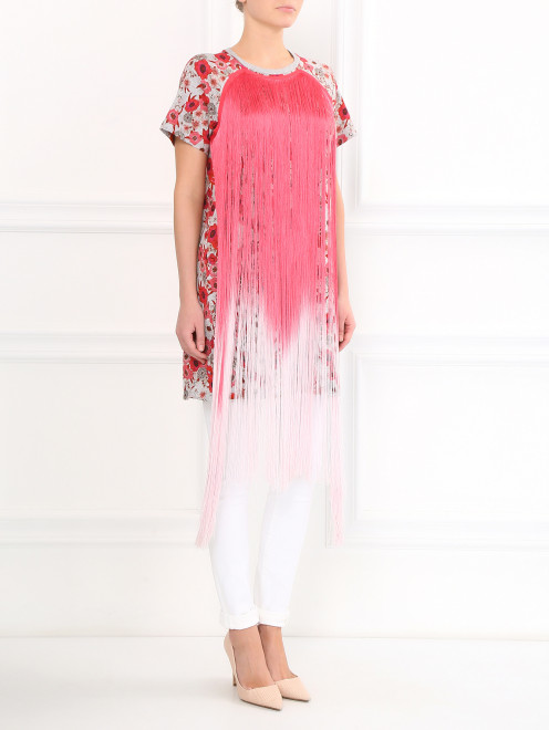Платье с бахромой из хлопка с цветочным принтом  - Модель Верх-Низ