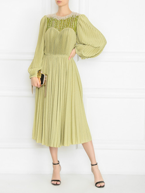 Платье-миди декорированное бисером и бусинами Elisabetta Franchi - МодельОбщийВид